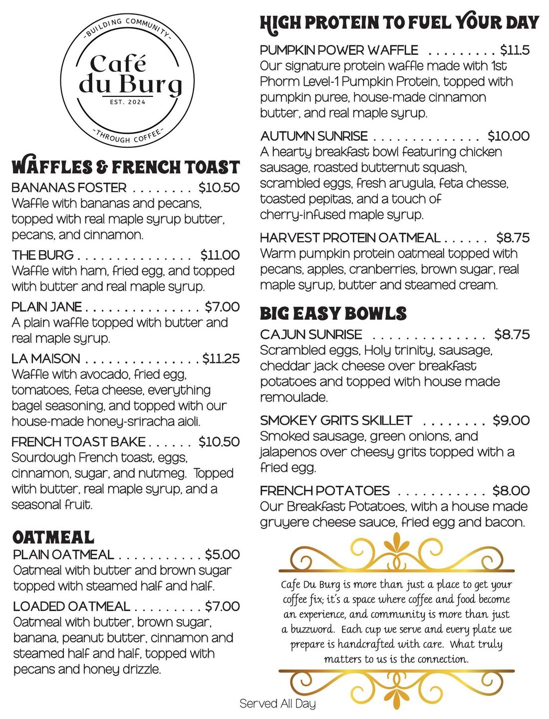 Café Du Burg food menu, side 1